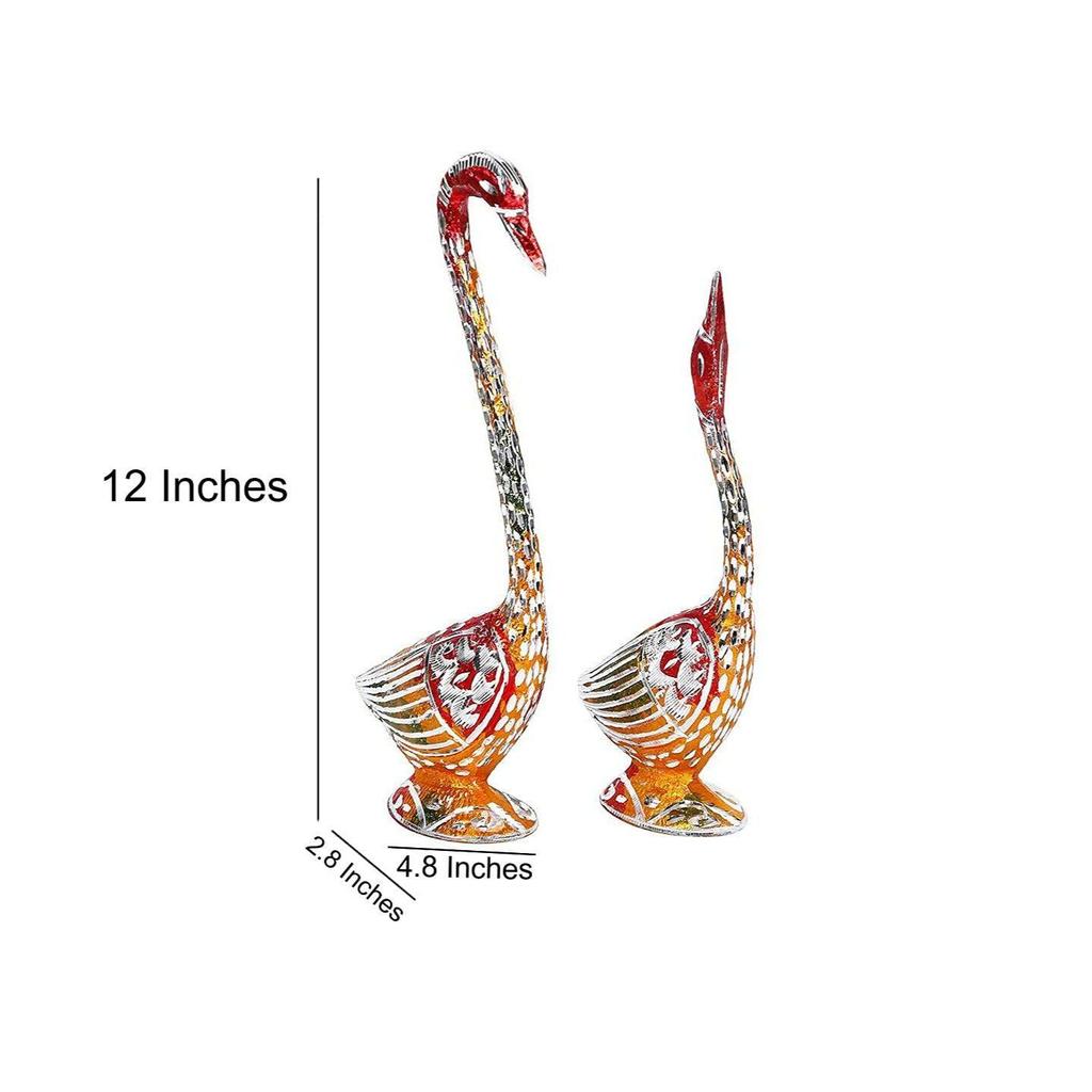 Kissing Duck Swan Love Couple Bird Statues Set | White Metal Swan Love Birds Pair (Male - Female) | Gift & Home Decor