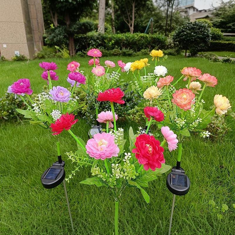 7-Head Solar Powered Snow Lotus Flower Lights Waterproof Auto On Feature For Garden Patio Yard Outdoor Decoration