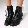 Black White Winter Ankle Boots for Women Med Heels Shoes 2025 Laciness Holes Decor Footwear