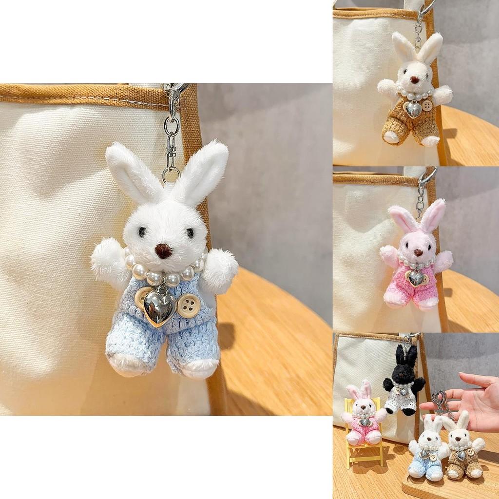 Adorable Handmade Plush Bunny Keychain With Pearl Chain For Stylish Accessory Lovers