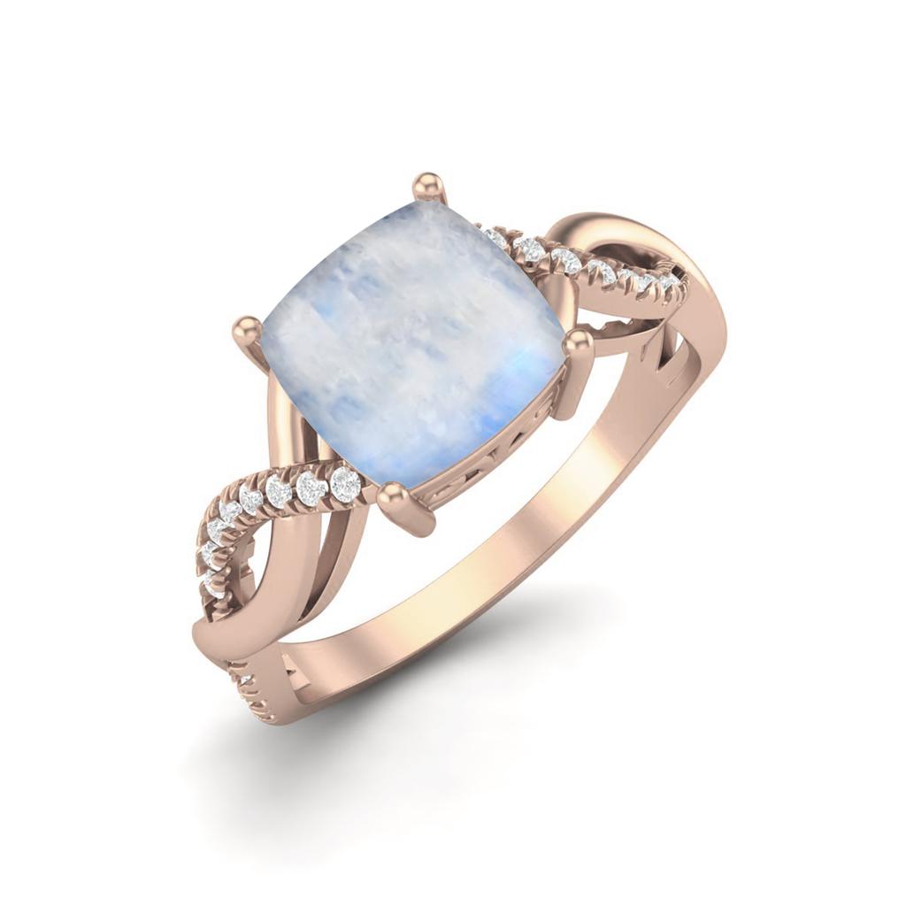 925 Sterling Silver Rose Vermeil 1.94 Cts Cushion Shape Moonstone Solitaire Twisted Shank Wedding Women Ring
