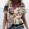 New Newspaper 3D Print T-Shirts Women Casual Fashion Streetwear Short Sleeve V-Neck