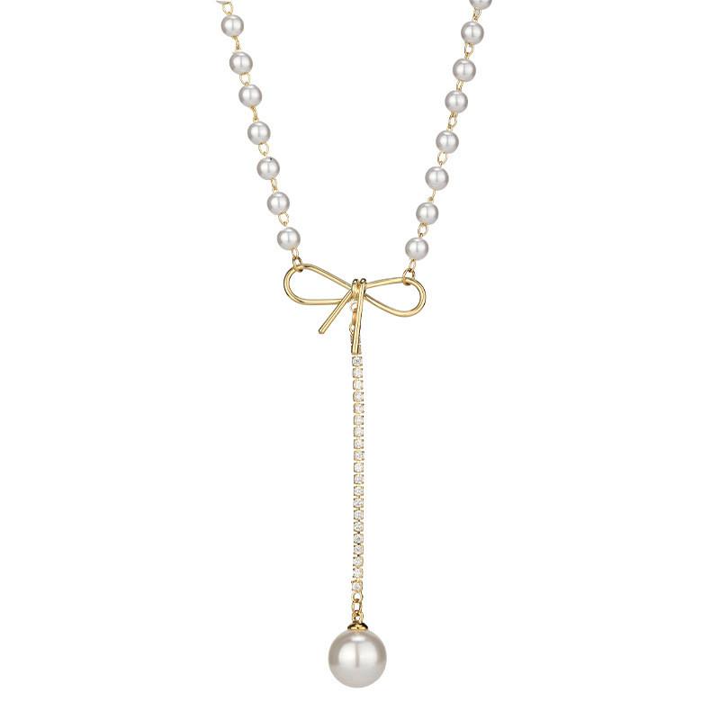 Elegant Butterfly Knot Pearl Necklace For Women In Trendy Korean Style With Unique Design Features
