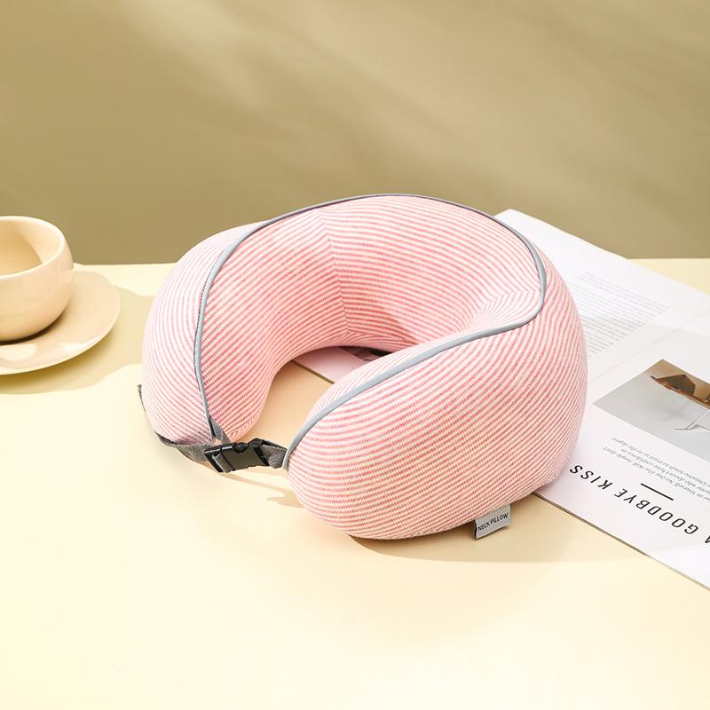 Memory Cotton Storage Pillow Plane Travel Multifunctional Removable Neck Pillow Lafite Strip Storage Pillow розовый