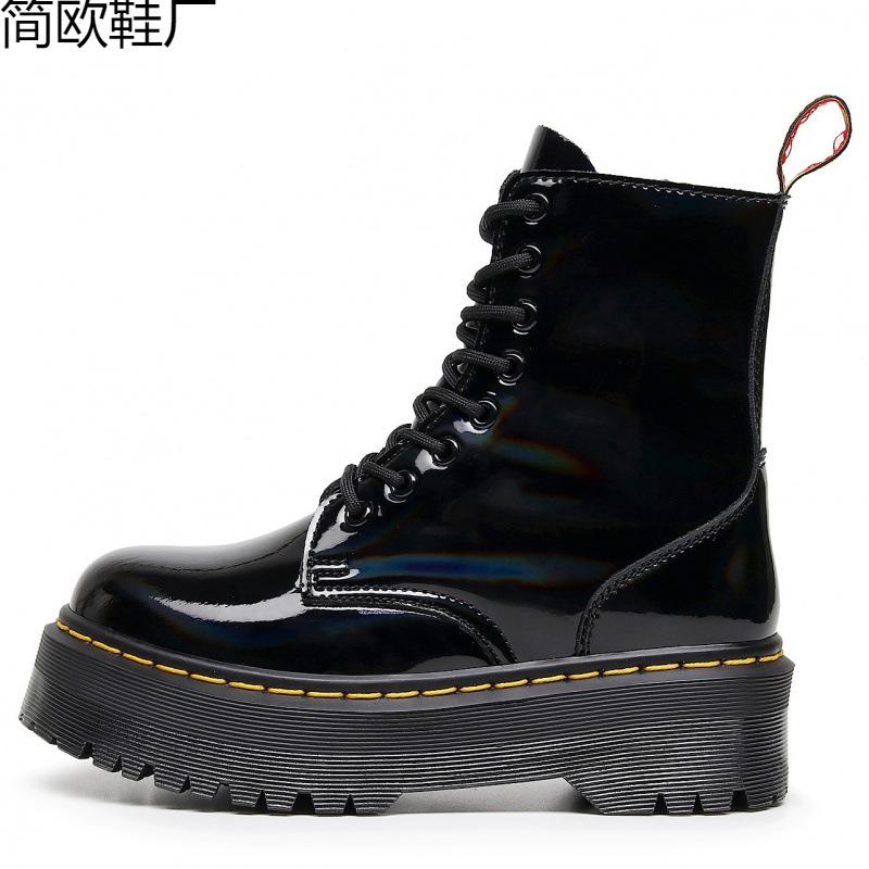 Laser European and American thick-bottomed hole locomotive boots, side zipper women s short boots, muffin bottom 34