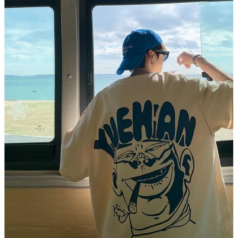 

Мужские футболки с коротким рукавом с буквенным графическим принтом, модные брендовые футболки для мужчин, мужская одежда, повседневная футболка, мужские летние топы в корейском стиле ретро для мужчин 5XL абрикосовый