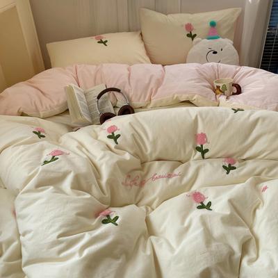 Kleines, frisches Bett, vierteiliges Set aus Bettwäsche aus reiner Baumwolle, Bettbezüge