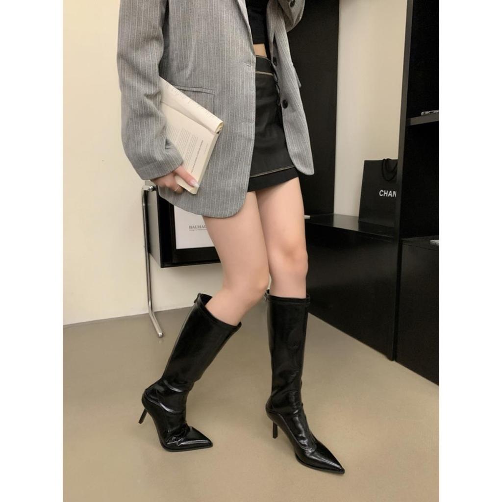 Fashion Boots Women's Leopard Long Boots Sexy Shoes Woman High Heels Autumn Knee High Boots Leather Cowboy Women Shoes Women 2025
