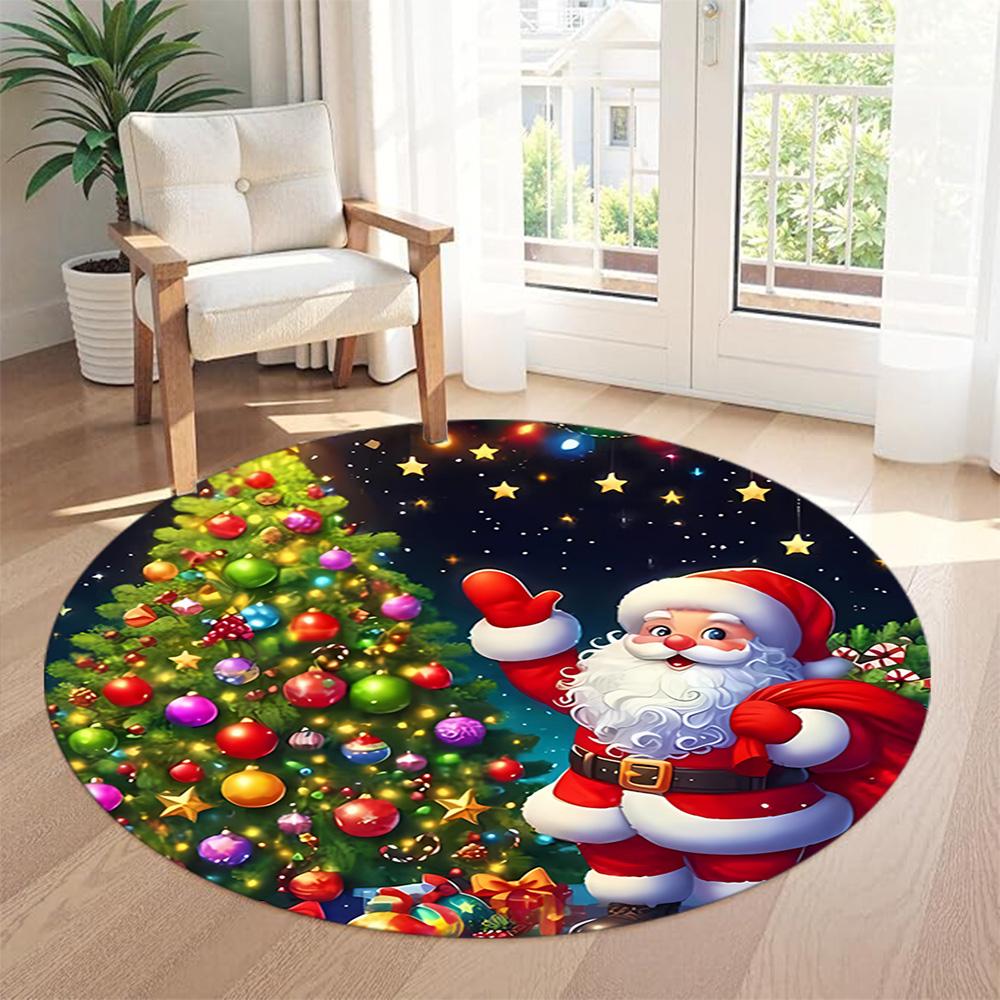 Christmas Round Floor Mat Suitable for Bedrooms Balcony Decorate Room Dining Room Antislip Round Carpet Decorate Offices