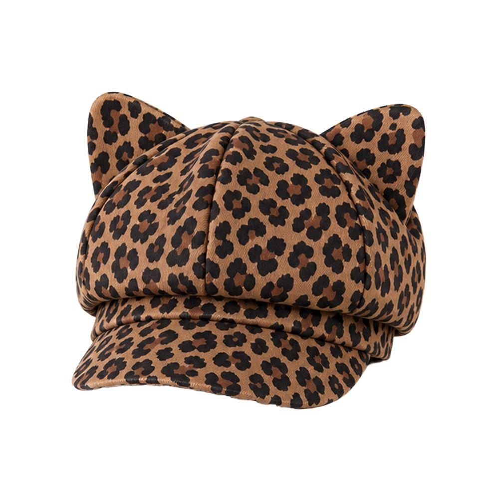 Leopard Print Beret Cap Anti-UV Painter Hat Fashion Cat Ear Hat Outdoor Sports