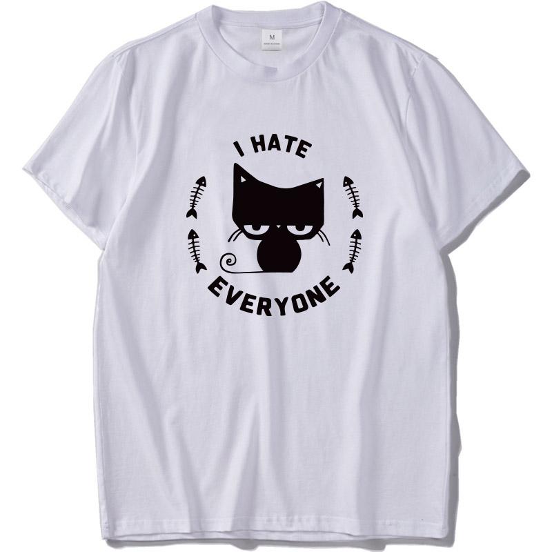 I Hate Everyone Tshirt Black Cat Top Clothing Pure Cotton Soft Animal Print T Shirt White