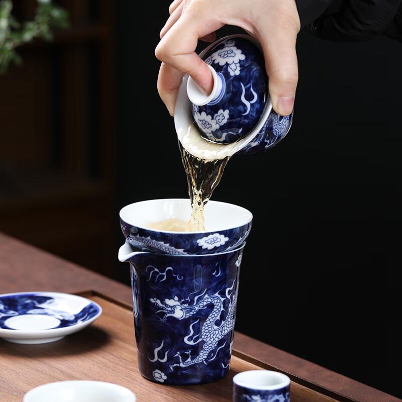 MULTIPOTENT 12-Piece Antique Blue & White Dragon Pottery Gongfu Tea Set