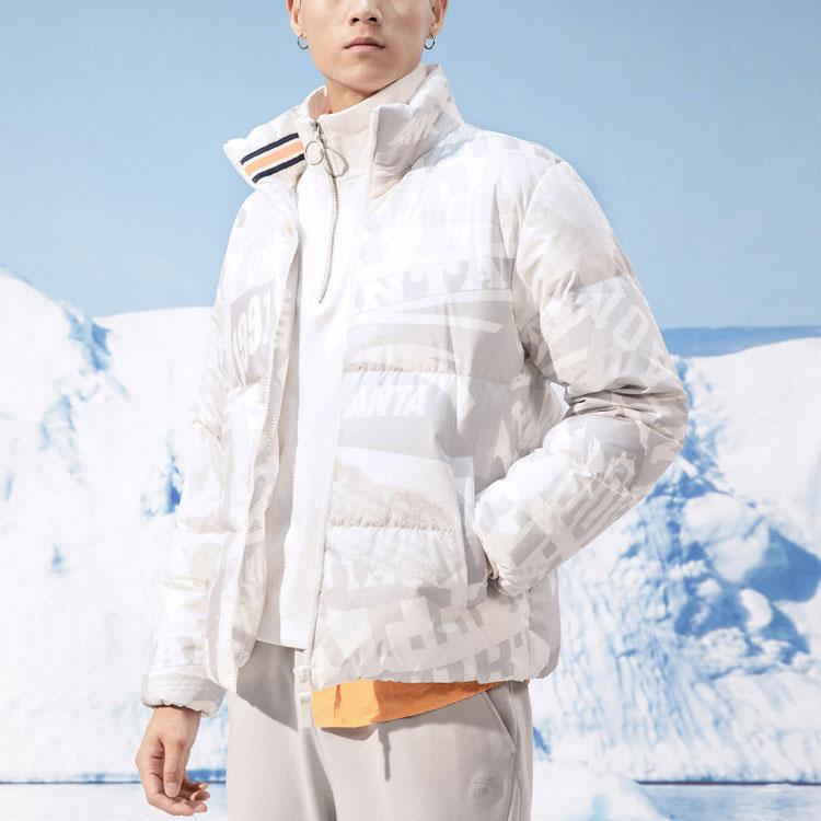 Anta Pánská teplá sportovní péřová bunda s potiskem loga, svrchní oblečení, bílá 152148904-2