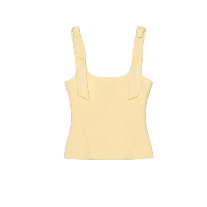 Spring and Summer New Women's Clothing Minimalist Wind Square Collar Slimming Bowknot Decoration Spaghetti-Strap Camisole Top 2912111