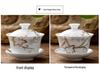 Blue and White Ceramic Gaiwan Tea Set: Small Tea Bowl & Tasting Cup with Concave Lid.