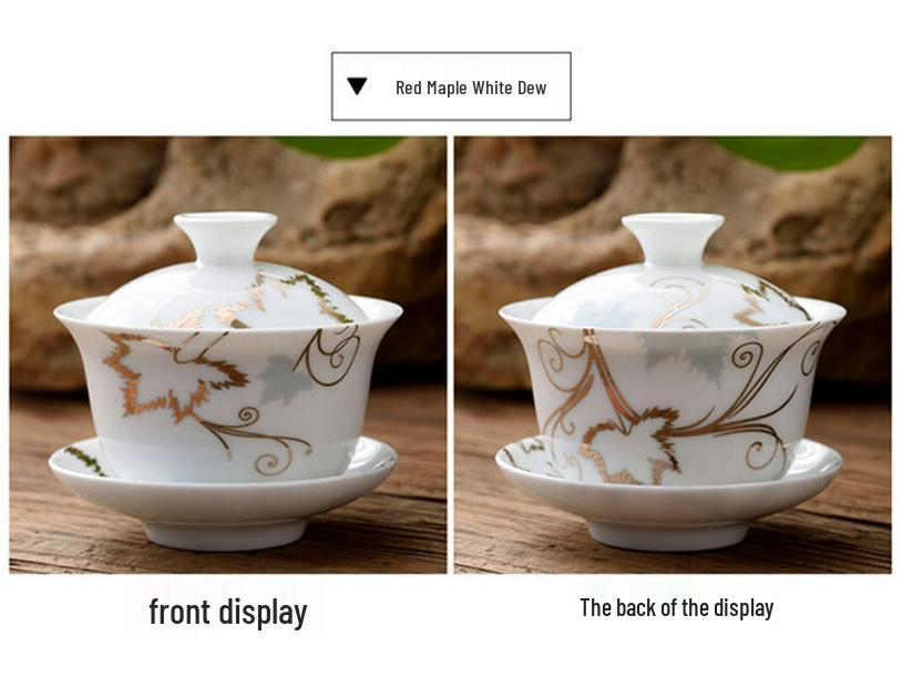 Blue and White Ceramic Gaiwan Tea Set: Small Tea Bowl & Tasting Cup with Concave Lid.