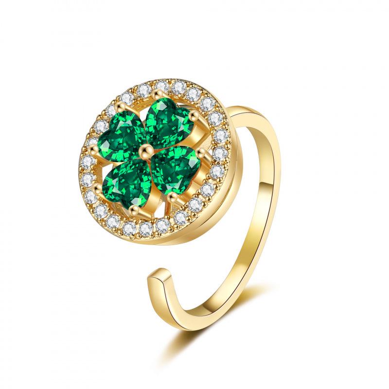 Adjustable Lucky Clover Rotating Ring for Anxiety Relief – Open Style Finger Ring