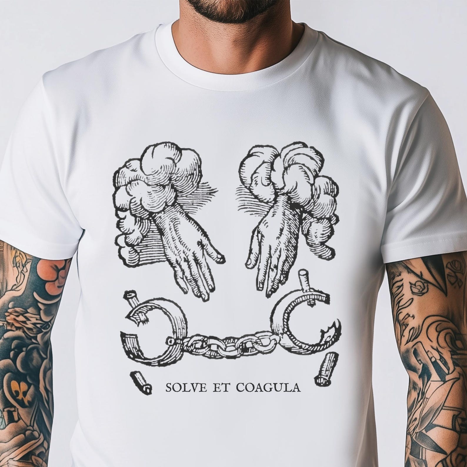 Solve et Coagula Shirt | Occult Broken Chains Tee | Hermetic Symbolism Alchemy T Shirt Unisex Goth Top | Dark Design Text Below L