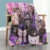 Cat Purple Flowers Customize Your Name Blanket Cozy Customizable Blanket Soft Warm Cozy Suitable for Livingroom Bedding Nap Bed for All Occasions