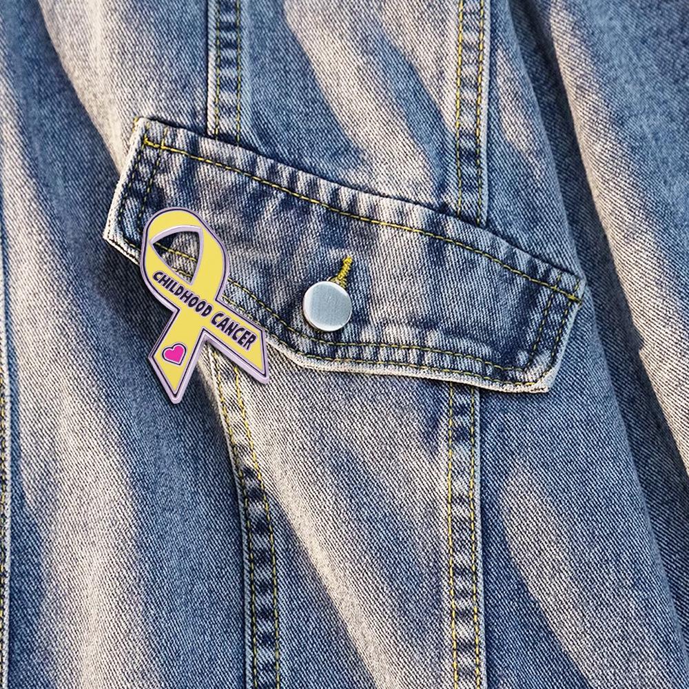 Yellow Ribbon Brooch Yellow Neuroblastoma Awareness Pin Gold Ribbon Brooch Alloy Cancer Awareness Pin For Childhood Cancer