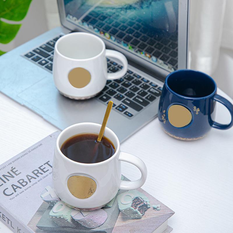 1pcs 420ml New Ceramic Cup Copper Flake Fish Scale Mug Large Capacity Coffee Office Gift Can Be Customized with Name and Logo