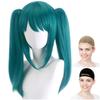 Cosplay Wig Full Heat-Resistant Long Twin Tails Bangs Dark Green WIG6037