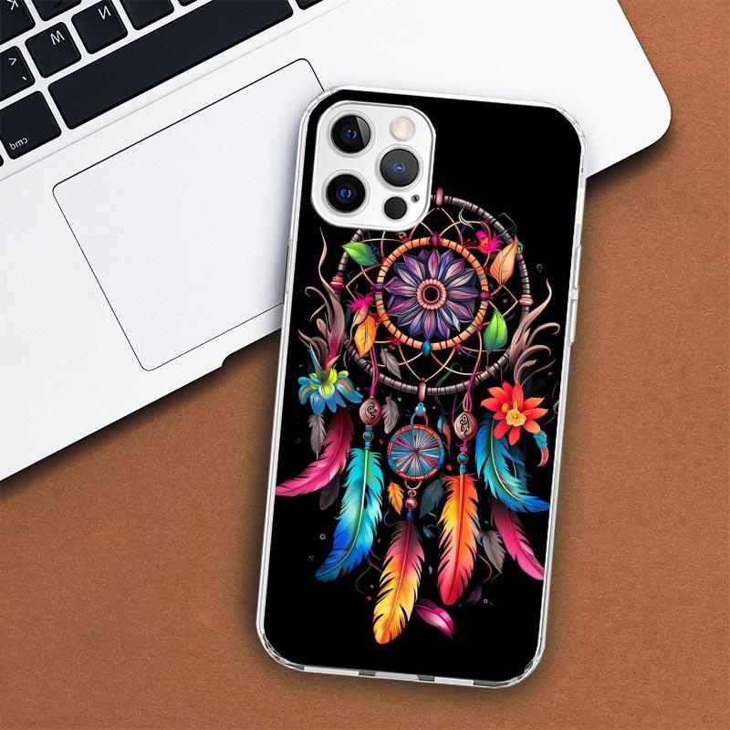 Retro Peří Lapač snů Pouzdro na telefon Pro Apple iPhone 11 12 13 15 14 Pro 7 XR X XS Max 8 Plus + Mini SE Vlastní potisk Měkké C