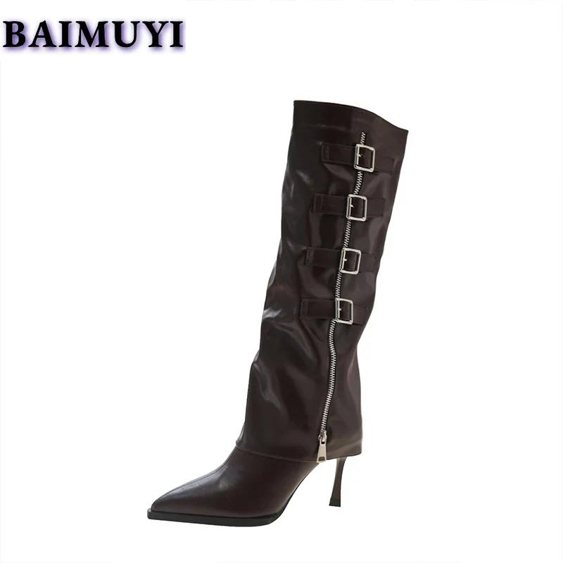 Talons hauts sexy à bout pointu Chaussures pour femmes Marque Bottes hautes jusqu'au genou Tendance 2025 Fermeture éclair Stilettos Bottes punk Escarpins de créateur Mujer Botas
