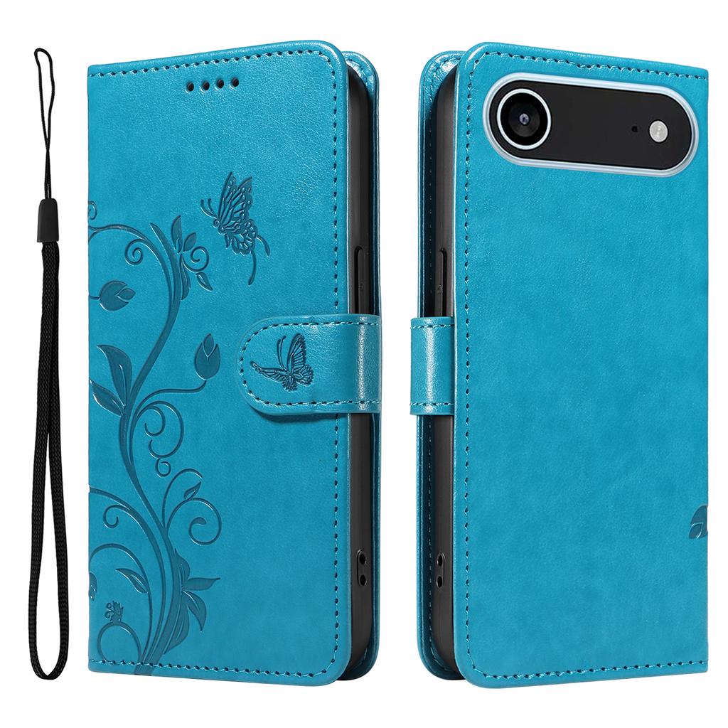 For iPhone 17 Air PU Leather Cases Flower Pattern Wallet Stand Phone Cover with Strap
