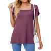 Women Fashion Casual Shirt Solid Square Collar Pullover Loose T-shirt