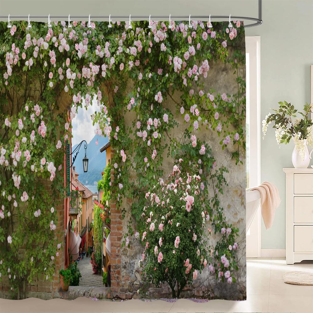 3D European Rural Flower Landscape Printing Bathroom Waterproof Shower Curtain Polyester Bath Curtain Home Decoration Curtain