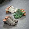 Johnature Genuine Leather Retro Ethnic Style High Heels Pointed Toe Slippers Versatile Women's Shoes