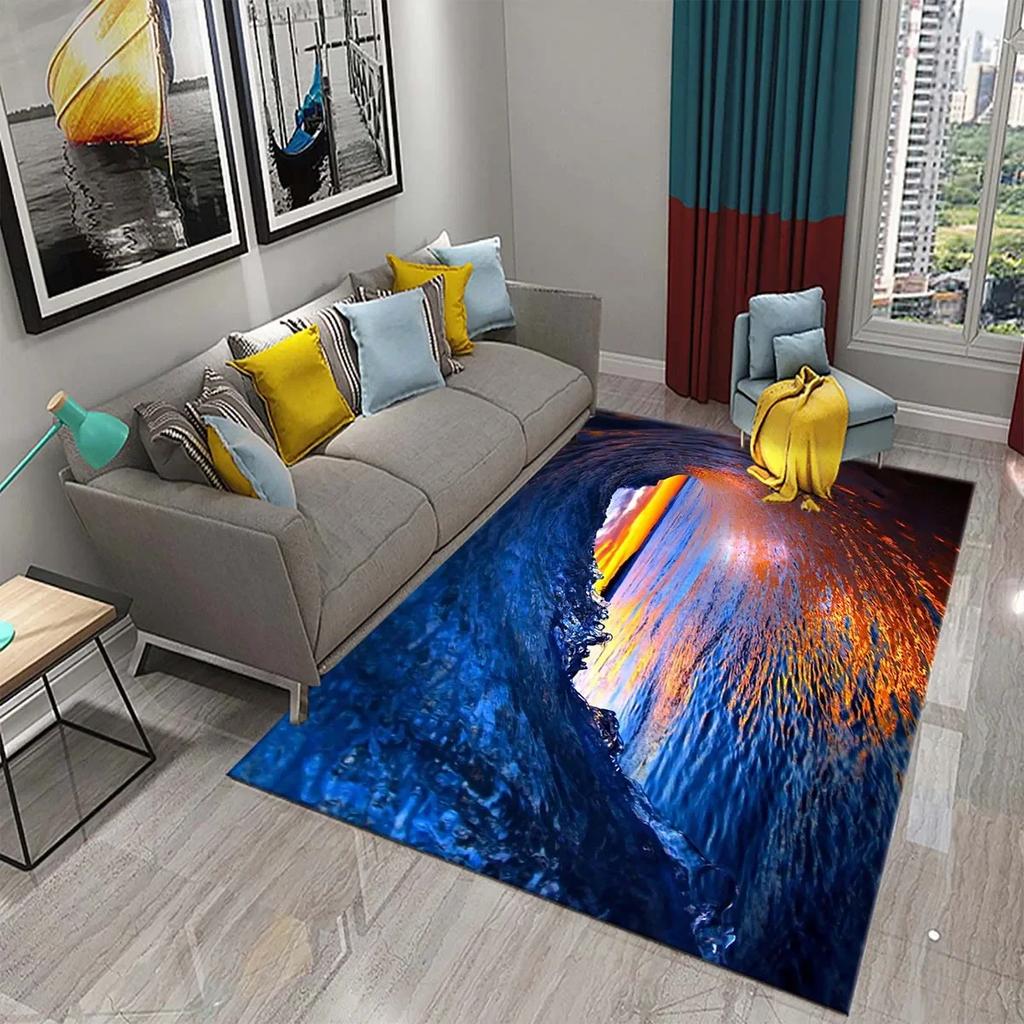 Japanese-style Sea Wave Carpet Floor Mat Entrance Doormat Home for Living Room Bathroom Bedroom Soft Non-slip Absorbent Area Rug