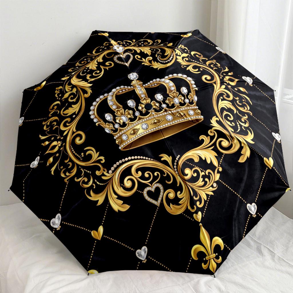 Royal Crown Luxury Pattern Outdoor Automatic Umbrella Sturdy 8Rib Shaft Lightweight Allseason Travel Elegant Umbrella Perfect Gift For Valentine'S
