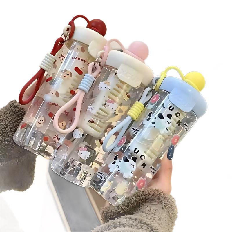 Portable Cartoon Water Straw Cup Cute 750ML High-Capacity With Pendant Water Bottle Drinking Cup for Office Workers Girls Children