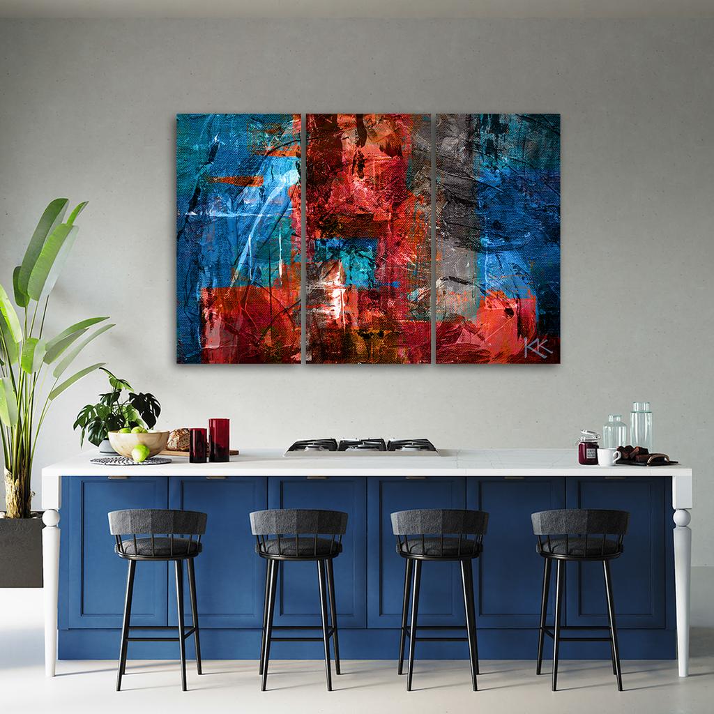 Three Piece Picture Canvas Print Red Abstract Hand Painted