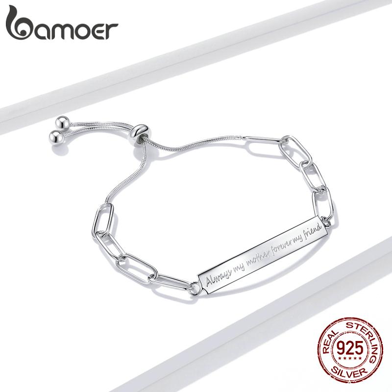 

BAMOER 100% стерлингового серебра 925 пробы Серебряный браслет-цепочка для женщин надпись пластина подарок матери на День благодарения 925 silver