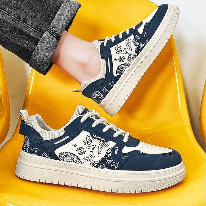 New Men's Shoes Fashion Trend Board Shoes Student Niche Thick-soled Wear-resistant Casual Sports Shoes Leather Surface Low-top Skateboard Shoes