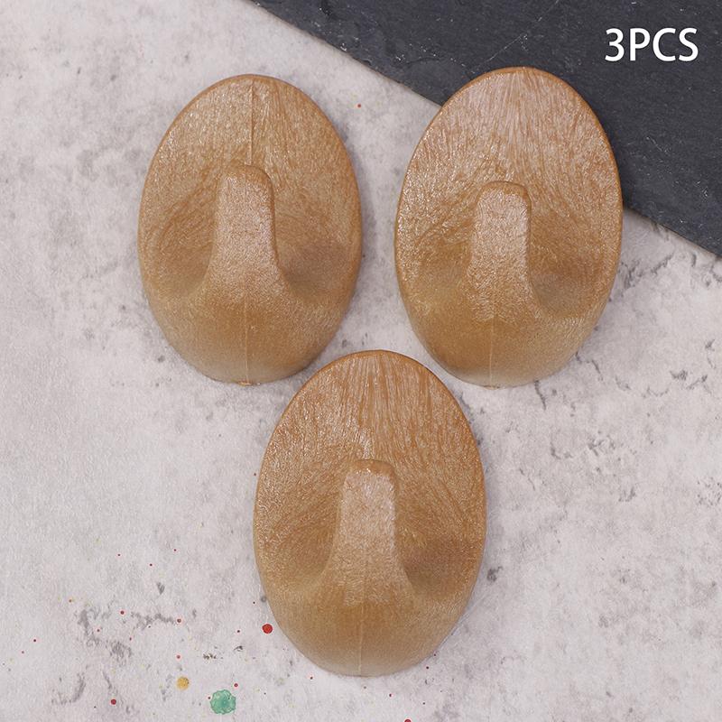 3pcs Plastic Wood Grain Hooks Household Adhesive Adhesive Hooks Wall Mounted Key Hooks Clothes Bag Organizer Kitchen Hooks