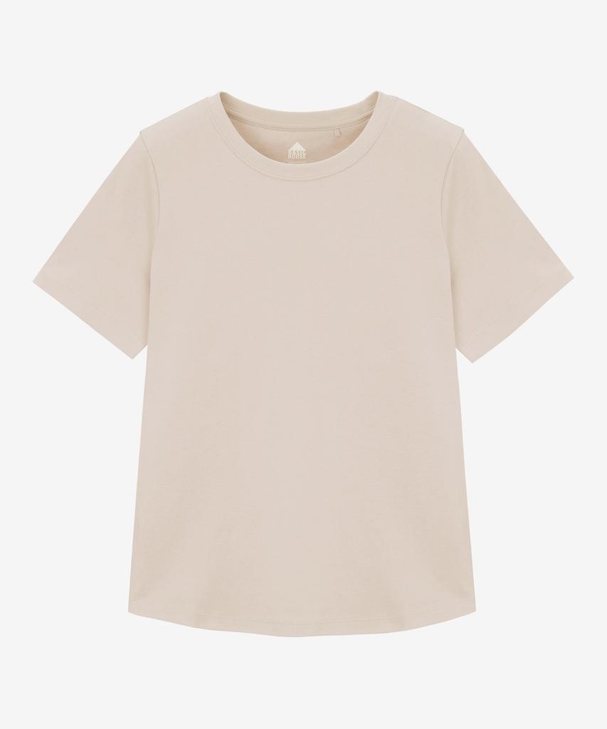 BASIC HOUSE Women'S Premium 40-Count Round Neck Short Sleeve T-Shirt Beige Lats0211