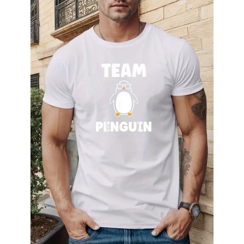 

Мужская футболка с принтом TEAM PENGUIN - Повседневная футболка с круглым вырезом и короткими рукавами, идеально подходящая для лета, с изображением пингвина S белый