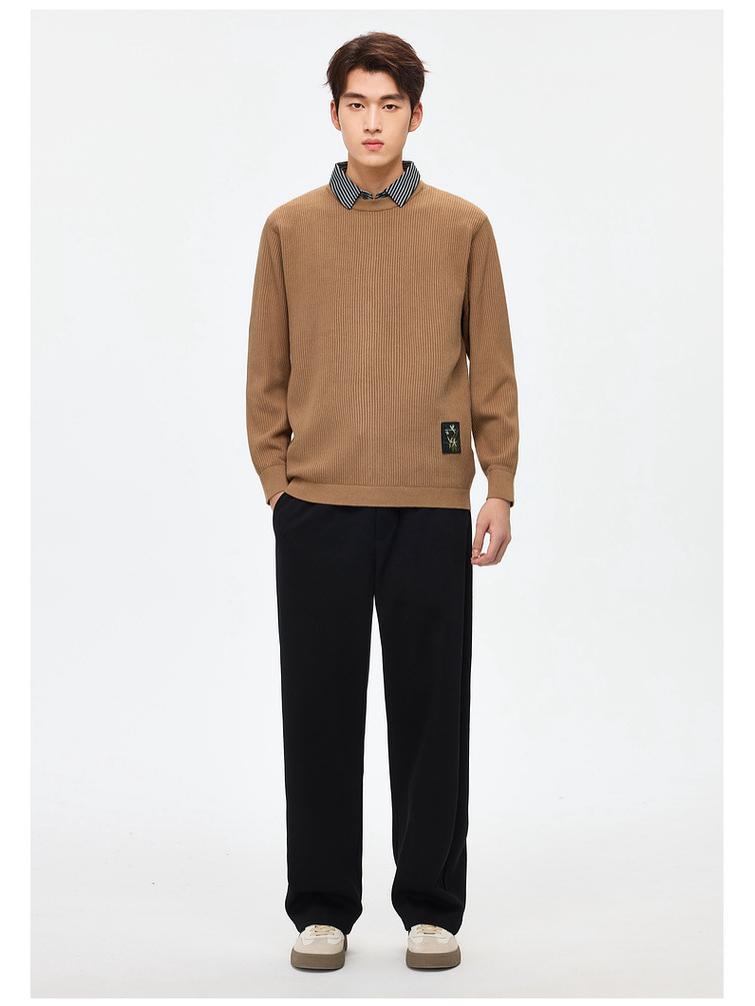 WOOG2005 Herren Pullover in Unifarbe, Fake-Zweiteiler mit Schichtkragen, Herbst/Winter 2025, Lockerer Freizeit-Strick