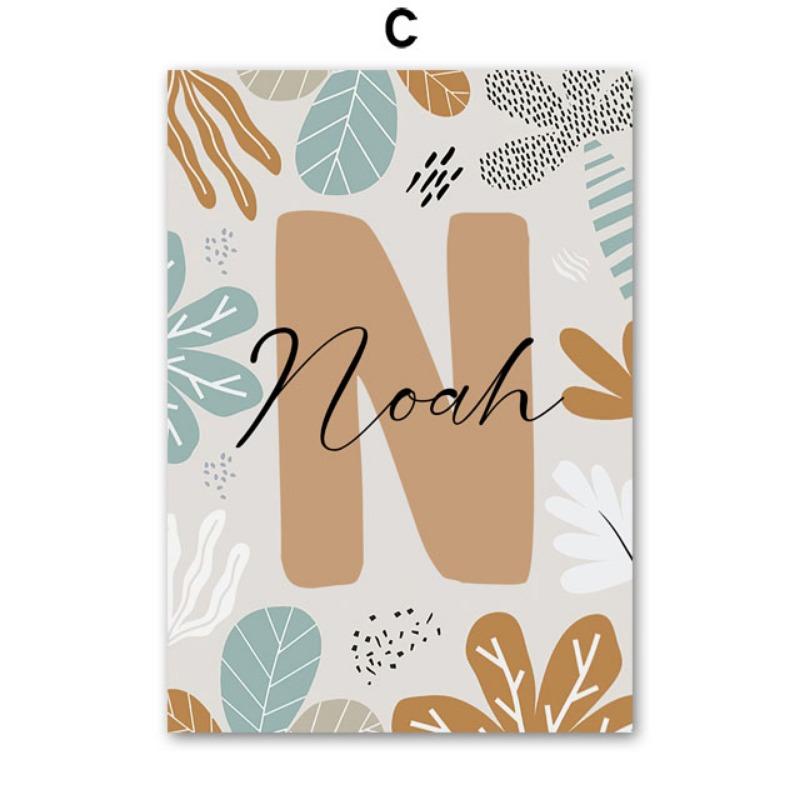 Löwe Zebra Blatt Benutzerdefinierter Name Kinderzimmer Wandkunst Leinwandgemälde Tiere Nordische Poster und Drucke Bilder für Baby Kinderzimmer Dekor