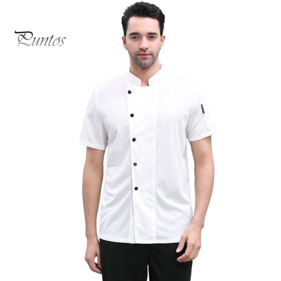 

Рубашка шеф-повара унисекс, кухонная однобортная рубашка с короткими рукавами и воротником-стойкой, устойчивая к загрязнениям, свободная кухонная униформа для пекарни, ресторана, столовой, униформа официанта, верхняя одежда для повара M белый
