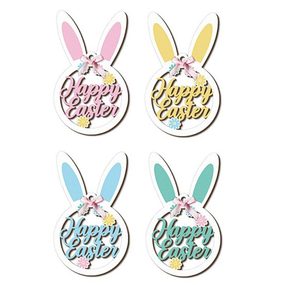 

Wooden Easter Tree Decor with Bows String Rabbit Hanging Ornaments Home Party Decor 4Pcs
