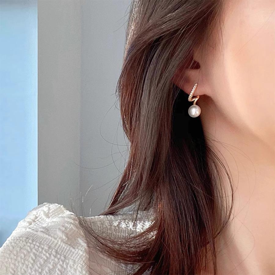 French Curve Gold Pearl Stud Earrings with Micro-inlaid Zirconia - 2025 Luxury Style