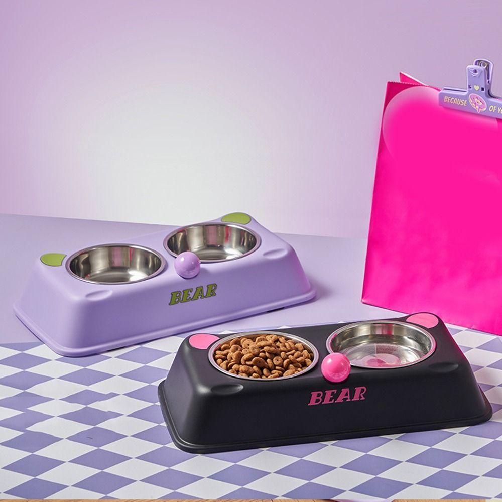 Bear Shape Double Pet Bowl Stainless Steel Puppy Water Feeder Universal Cat Food Container  Home