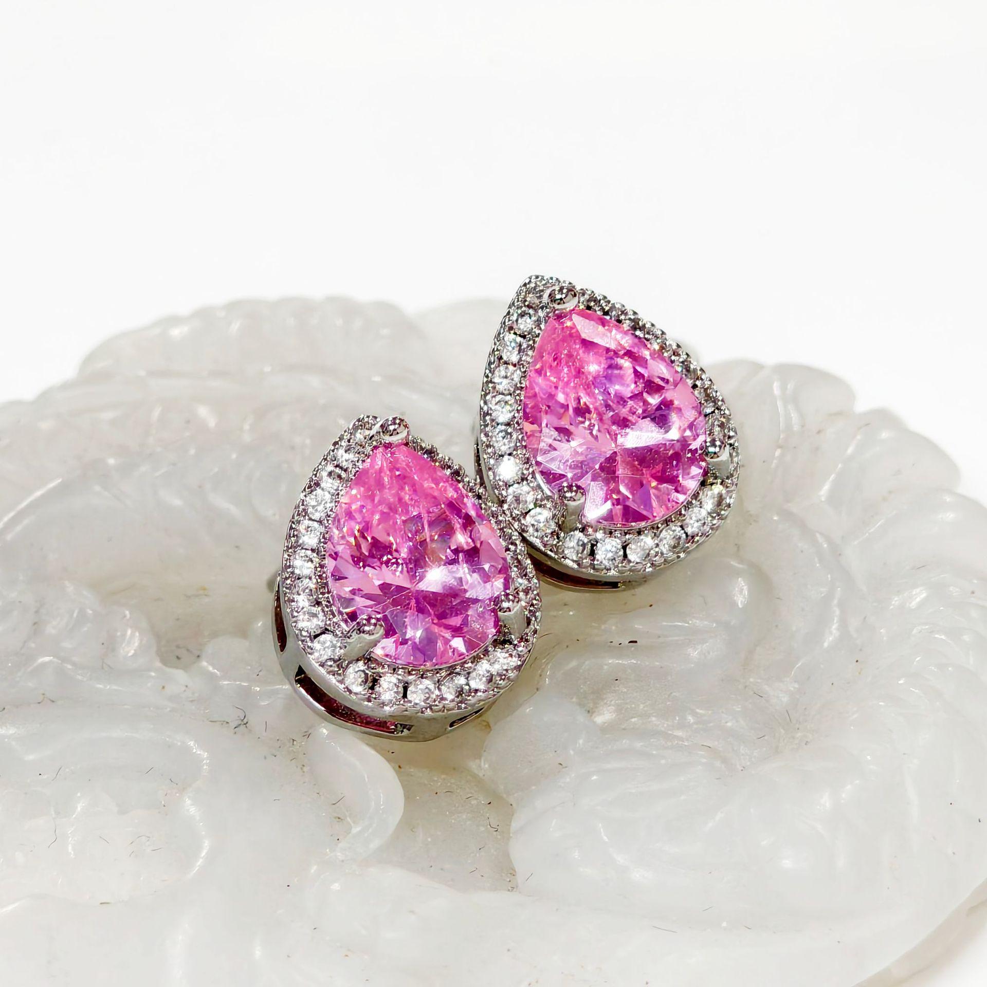 Gesen Jewelry High-End Teardrop Stud Earrings with Cubic Zirconia and Colored Gemstones