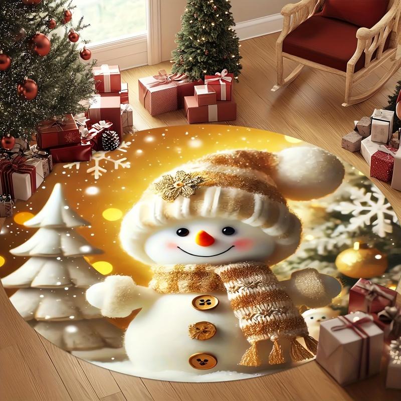 Santa Claus Reindeer Fireplace Christmas Round Rug Winter Night Scene Printed Circular Floor Carpet Decoration