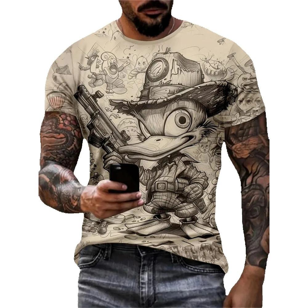 Summer Men Street Casual Clothing Vintage 3D Funny Animal Print Short Sleeve O Neck Oversized